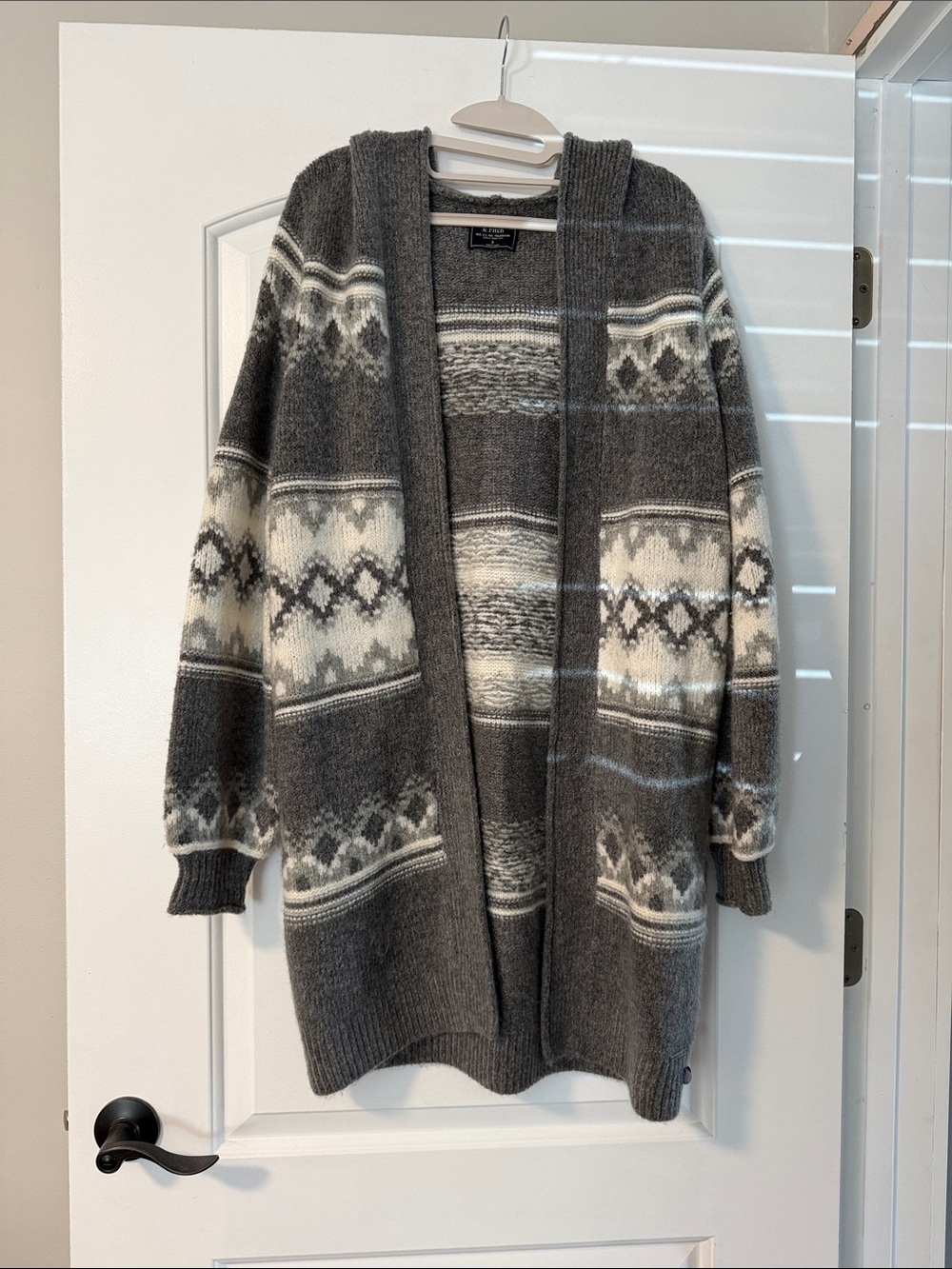 Abercrombie & Fitch Gray and White Fair Isle Open Cardigan